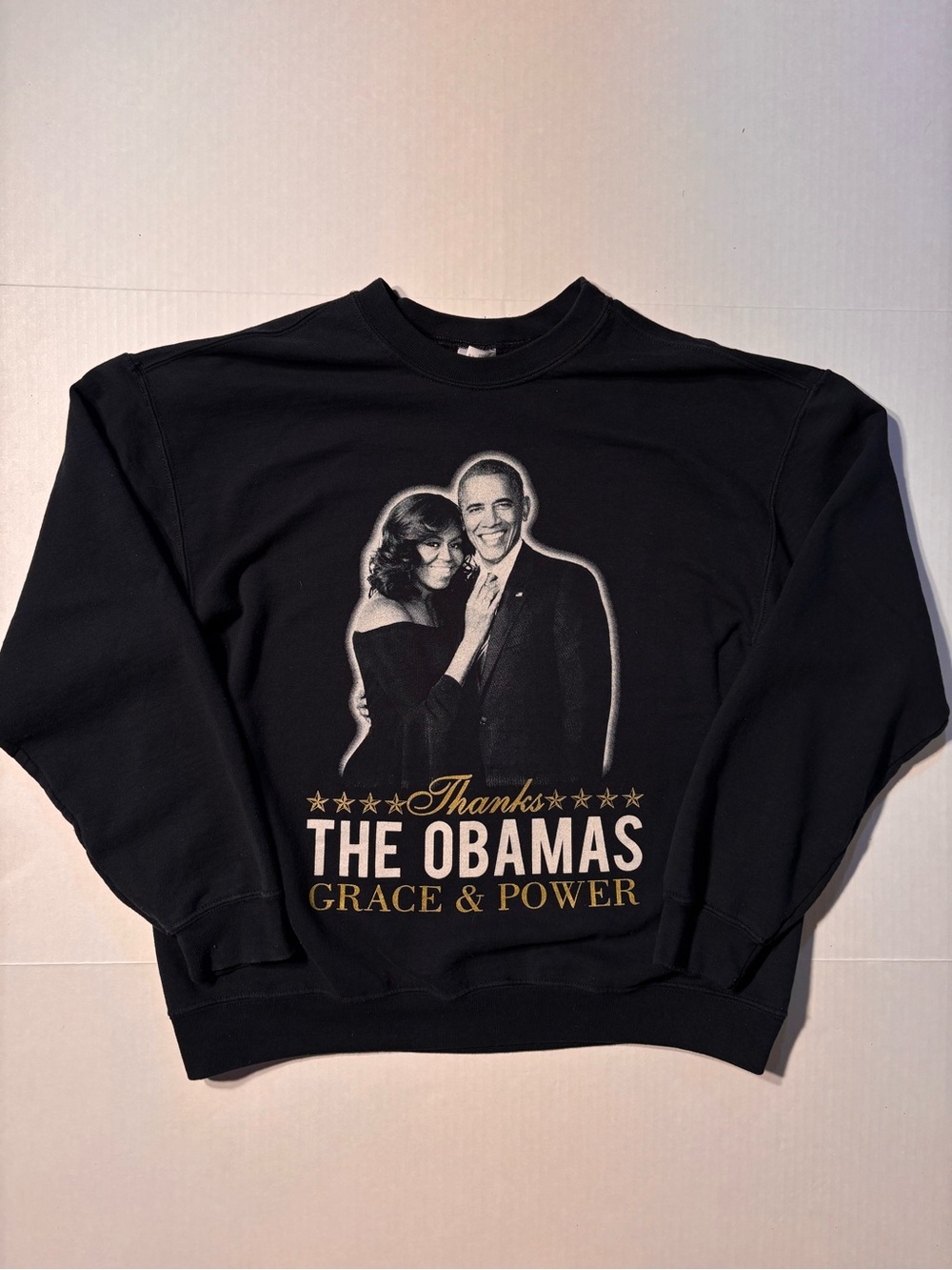 Vtg Barack Michelle Obama Grace Power Presidential Y2K USA Black Sweatshirt Sz L